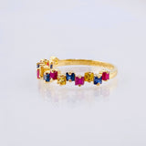 Anillo Zafiros Amarillos Azules Fucsias 91pts 1.9gr / T6 1/2 / Oro Amarillo 18K