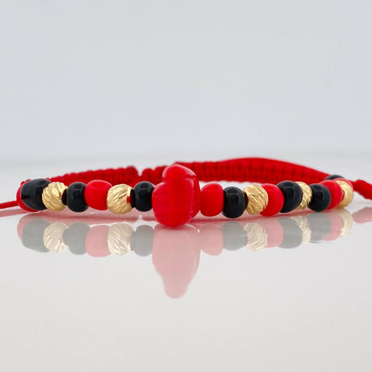 Pulsera Tejida Roja Proteccion Oro Amarillo 18K