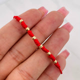 Pulsera Tejida Roja Siete Nudos Oro Amarillo 18K