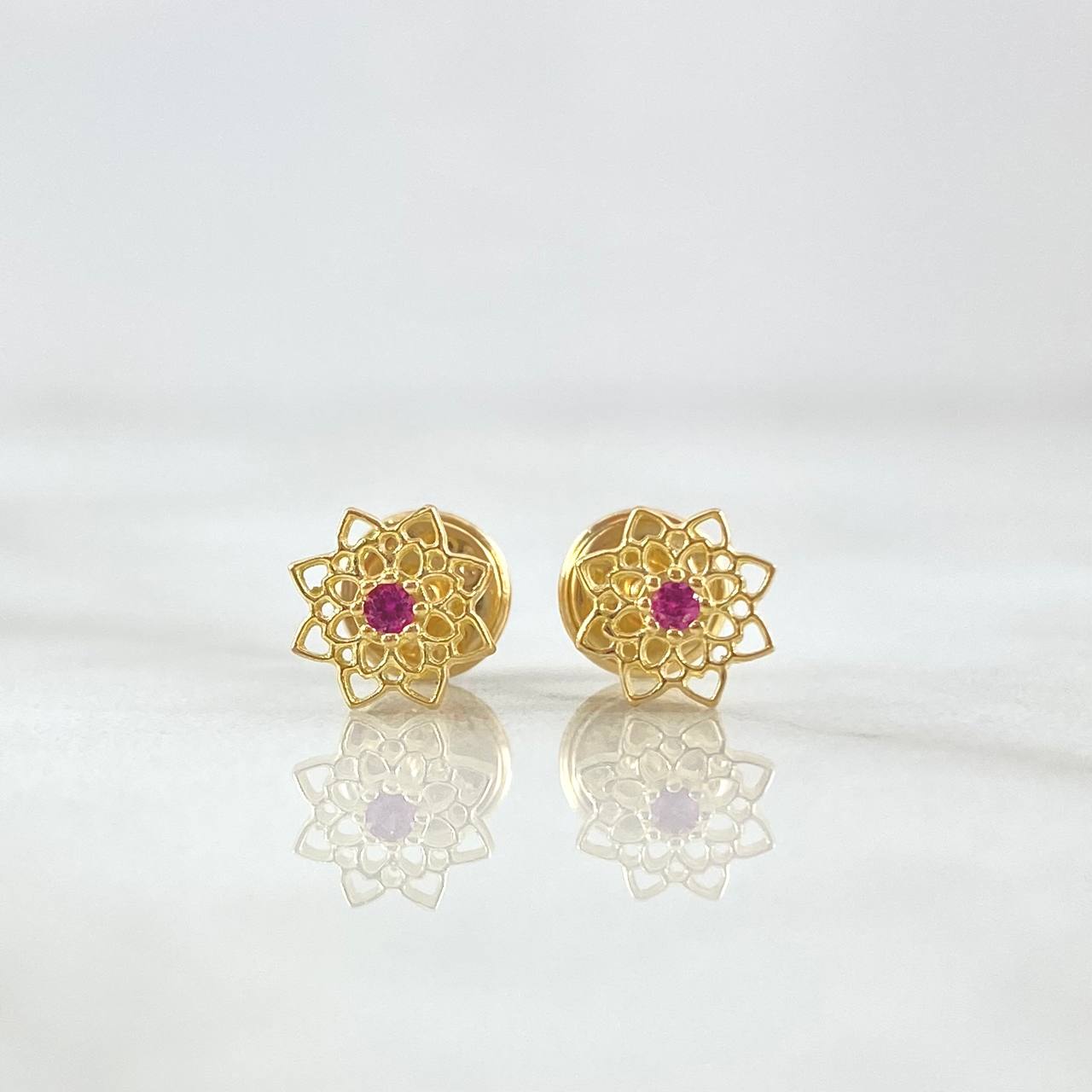 Topos Flor Octagonal Filigrana 0.7gr / 6mm Circon Fucsia Oro Amarillo 18K