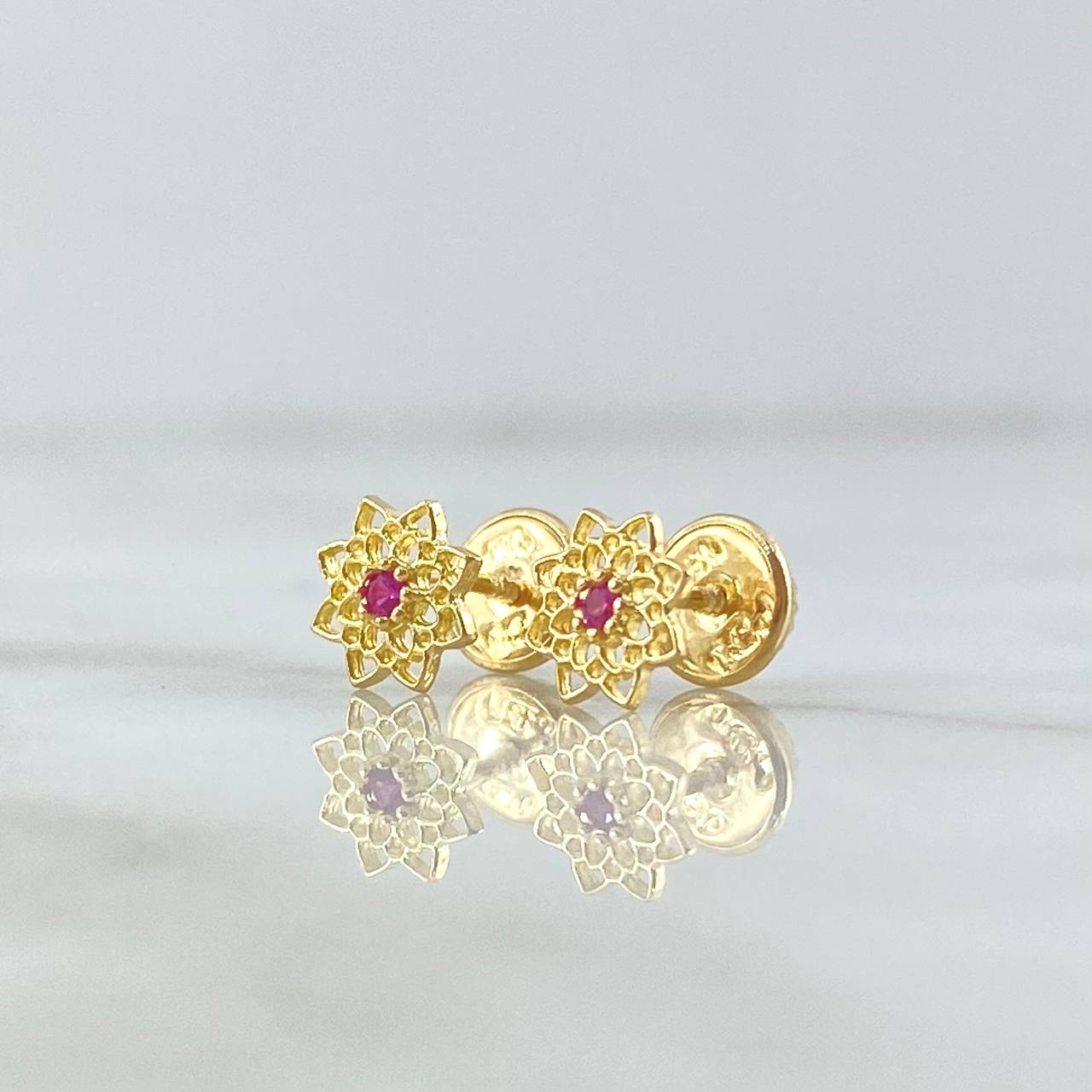 Topos Flor Octagonal 0.7gr / 7mm Circones Fucsias Oro Amarillo 18K ©