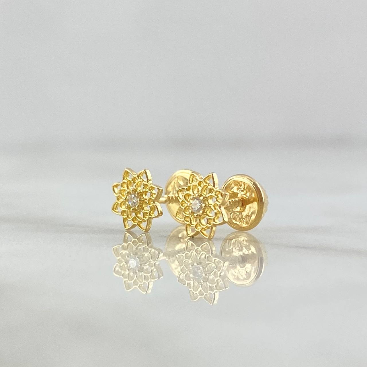 Topos Flor Octagonal Filigrana 0.7gr / 6mm Circon Blanco Oro Amarillo 18K