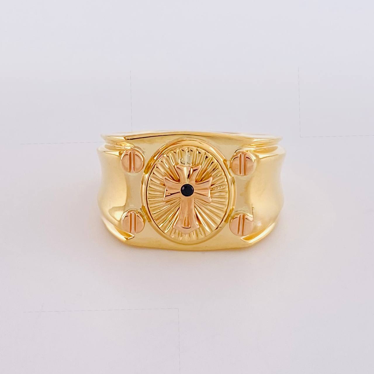 Anillo Cruz de Fe 8.9g / T10 3/4 Dos Oros Amarillo Rosa 18K