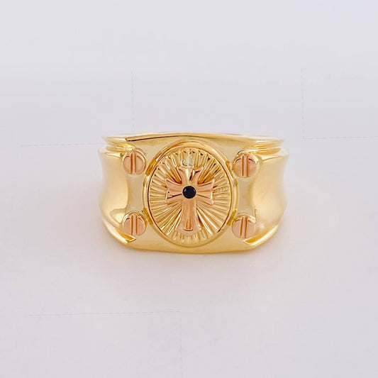 Anillo Cruz de Fe 8.9g / T10 3/4 Dos Oros Amarillo Rosa 18K