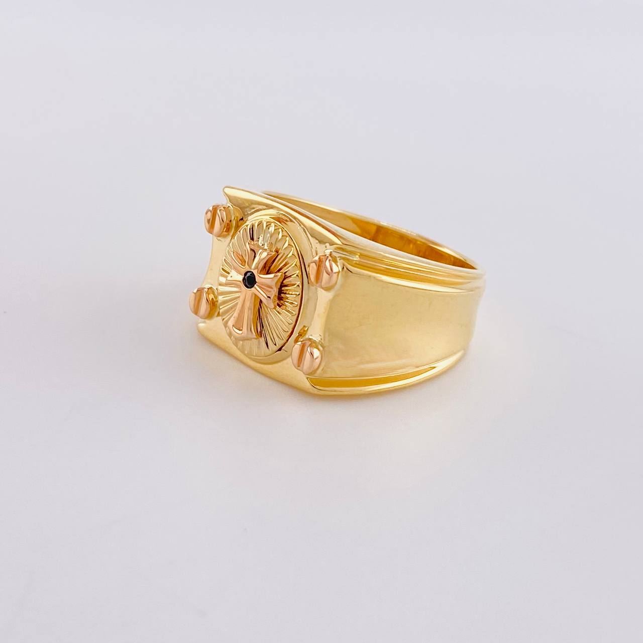 Anillo Cruz de Fe 8.9g / T10 3/4 Dos Oros Amarillo Rosa 18K