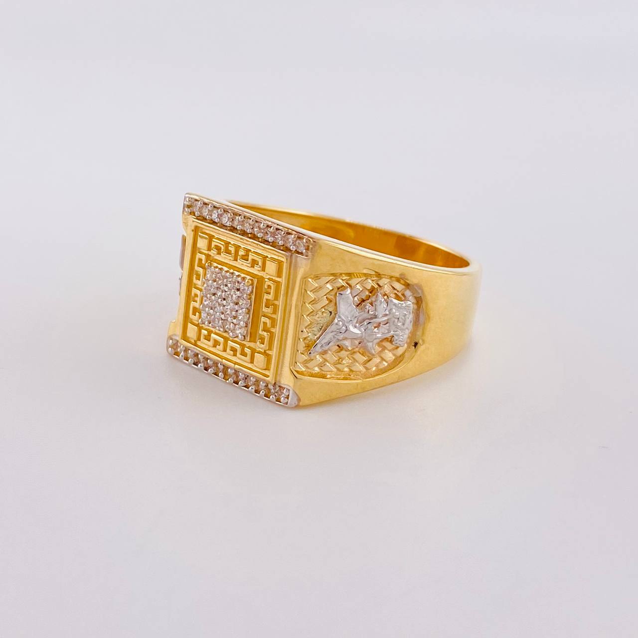 Anillo San Miguel Arcangel 11.75g / T11 1/4 Dos Oros Amarillo Blanco 18K