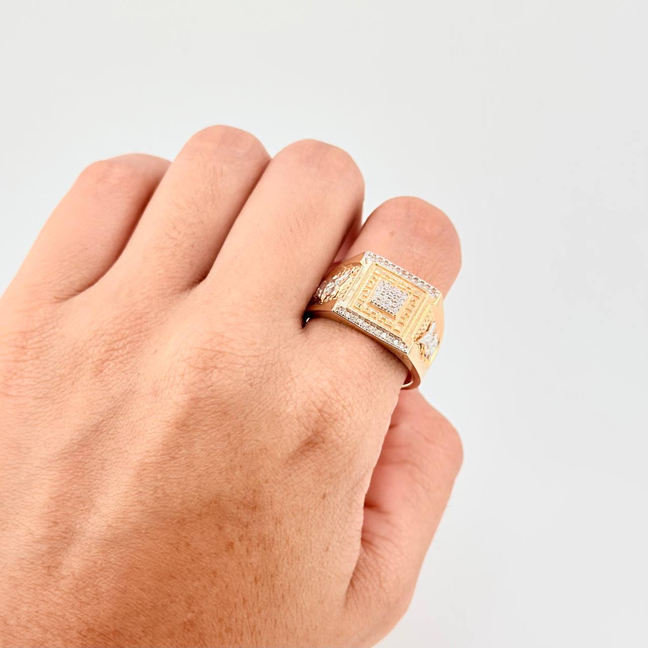 Anillo San Miguel Arcangel 11.75g / T11 1/4 Dos Oros Amarillo Blanco 18K