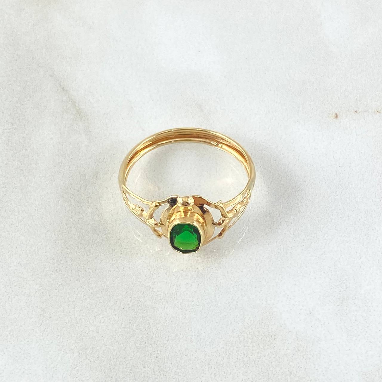 Anillo Cristo 1.45gr / T7 3/4 / Circon Verde Oro Amarillo