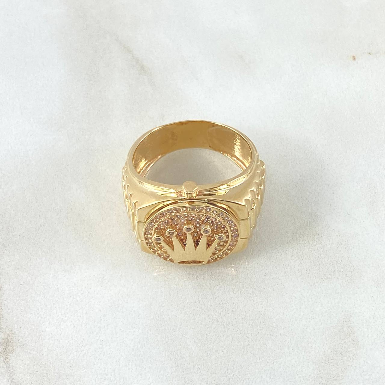 Anillo Correa Corona RX 12.4gr / T9 3/4 / Circones Blancos Oro Amarillo 18K