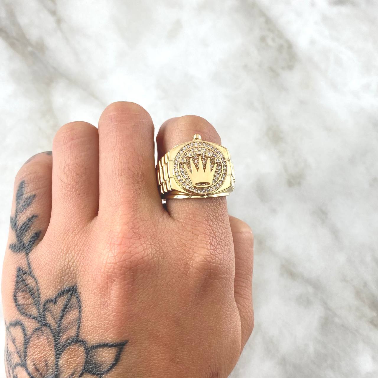 Anillo Correa Corona RX 12.4gr / T9 3/4 / Circones Blancos Oro Amarillo 18K