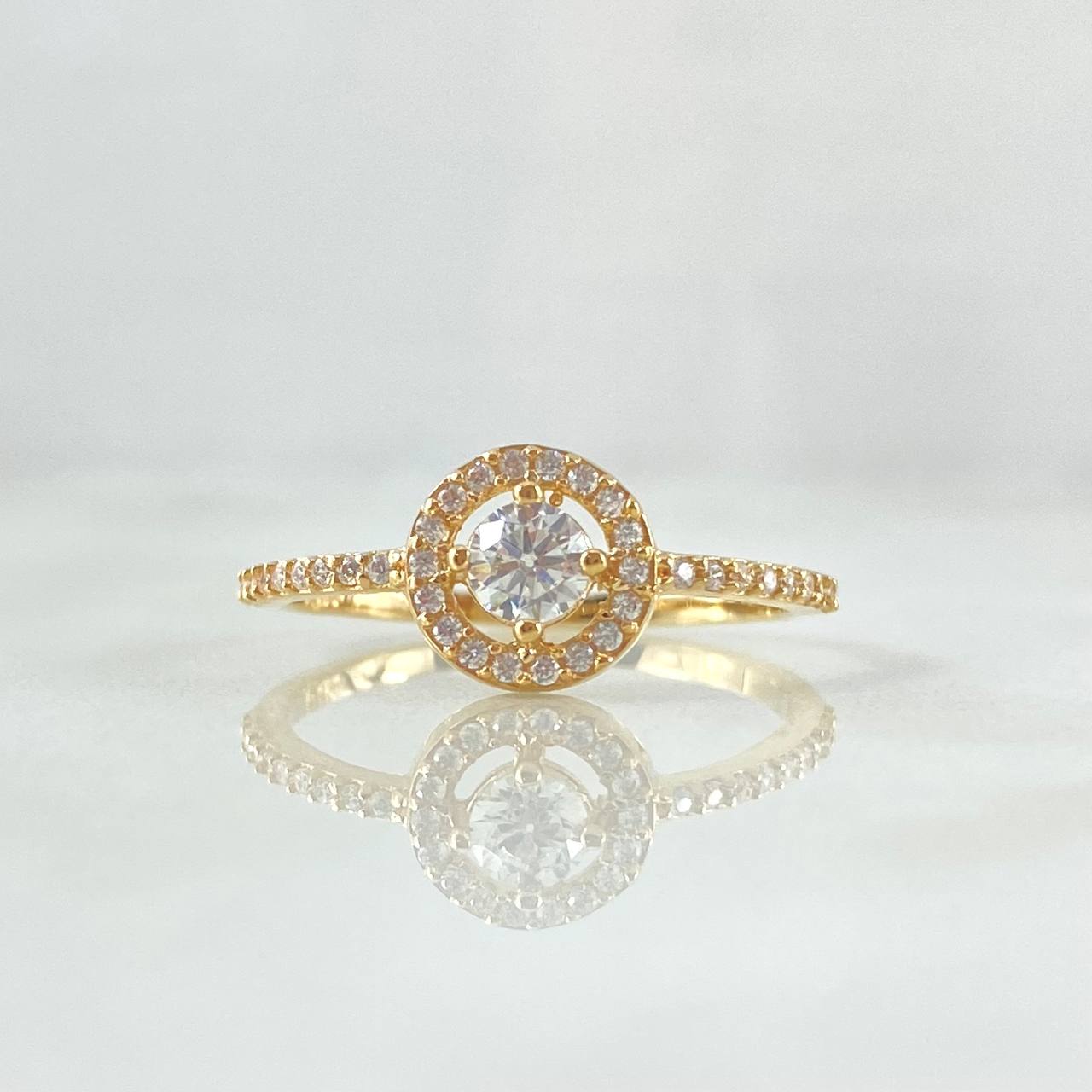 Anillo Halo Redondo 2gr / T7 1/2 / Circones Blancos Oro Amarillo 18K