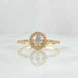 Anillo Halo Redondo 2gr / T7 1/2 / Circones Blancos Oro Amarillo 18K