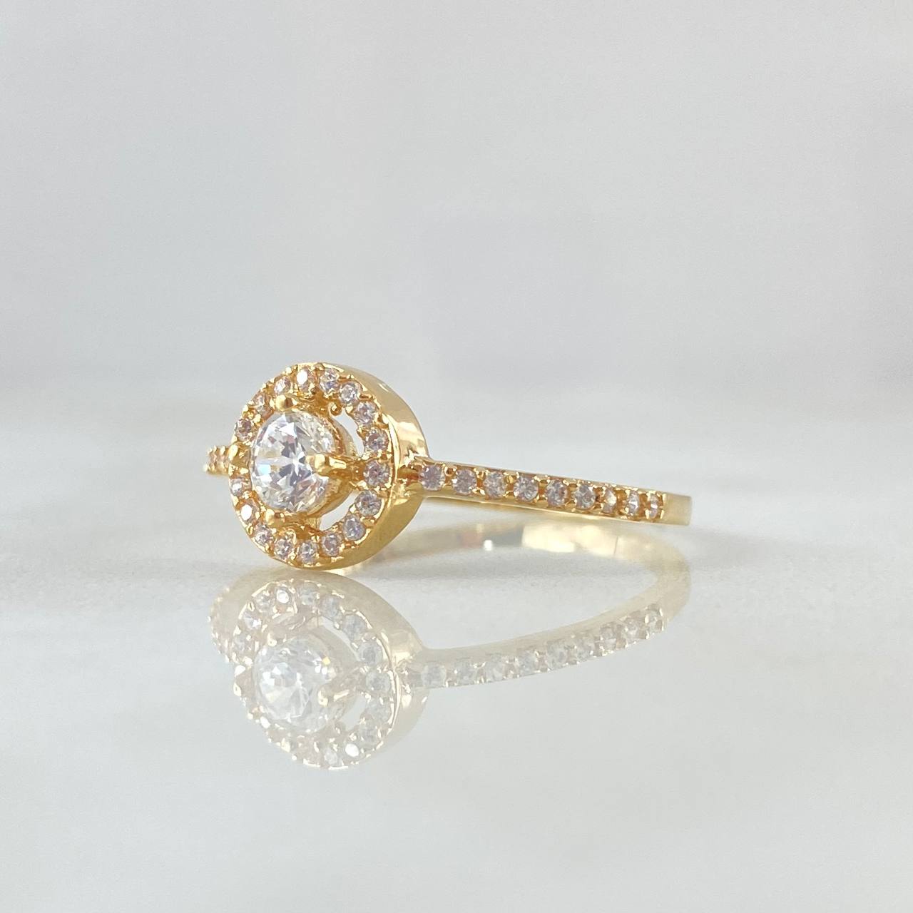 Anillo Halo Redondo 2gr / T7 1/2 / Circones Blancos Oro Amarillo 18K