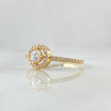 Anillo Halo Redondo 2gr / T7 1/2 / Circones Blancos Oro Amarillo 18K