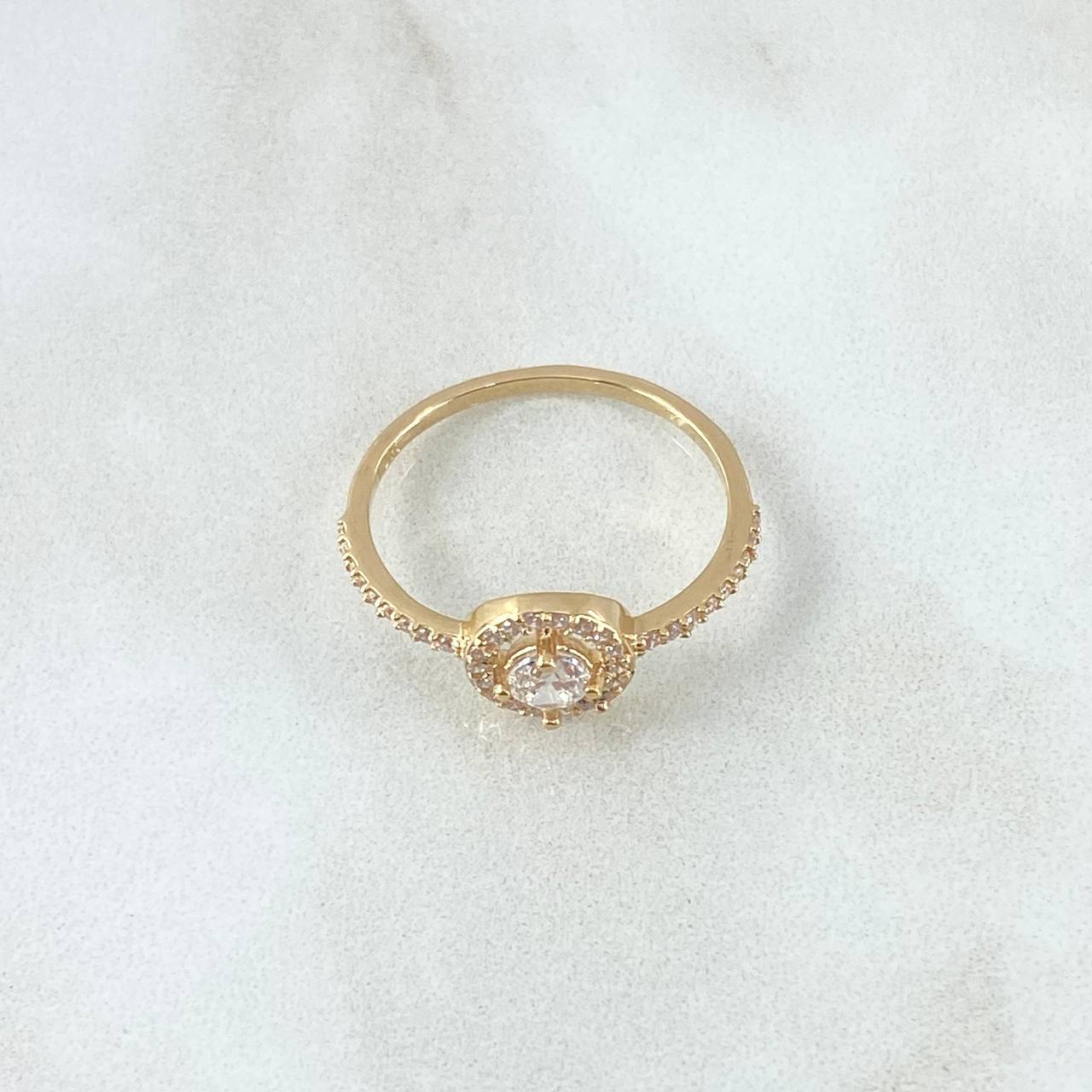 Anillo Halo Redondo 2gr / T7 1/2 / Circones Blancos Oro Amarillo 18K