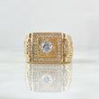 Anillo Sello Cuadrado Basteado 6.5gr / T9 1/4 / Circones Blancos Oro Amarillo 18K