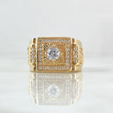 Anillo Sello Cuadrado Basteado 6.5gr / T9 1/4 / Circones Blancos Oro Amarillo 18K