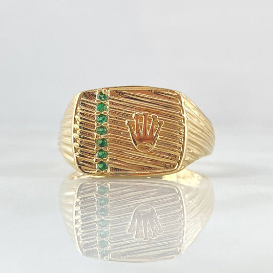 Anillo Sello Corona RX 6.2gr / T9 / Circones Verdes Oro Amarillo 18K