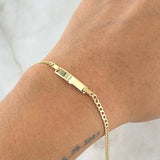 Pulso Bebé Cubano Placa Rectangular 1.8gr / 16cm / Oro Amarillo +1 18K