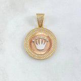 Dije Medalla Corona RX 7gr / 3.7cm / Circones Blancos Tres Oros 18K