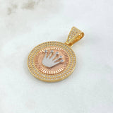 Dije Medalla Corona RX 7gr / 3.7cm / Circones Blancos Tres Oros 18K