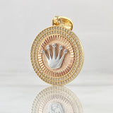 Dije Medalla Corona RX 7gr / 3.7cm / Circones Blancos Tres Oros 18K