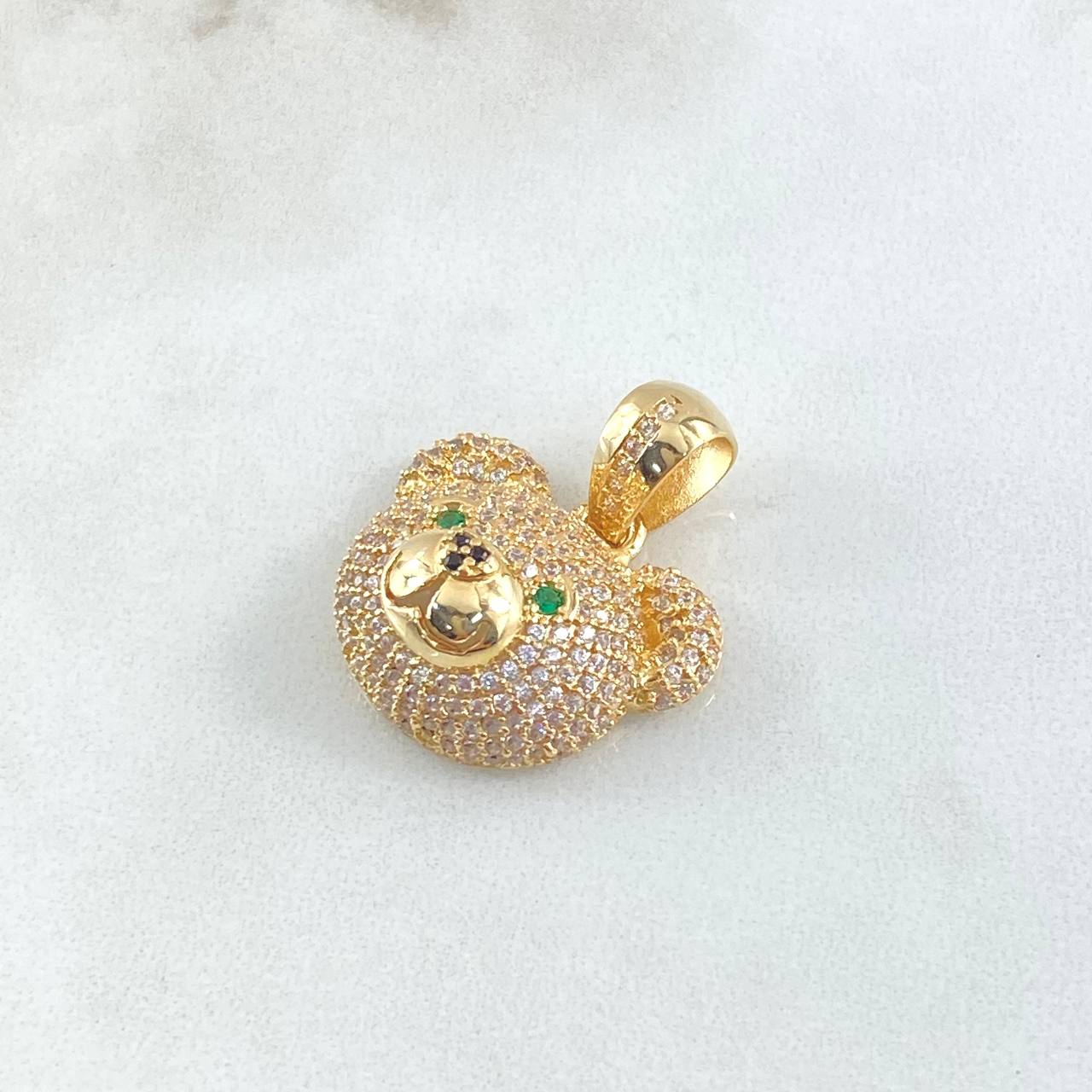 Dije Rostro Oso 5.65gr / 2.5cm / Circones Verdes Blancos Oro Amarillo 18K