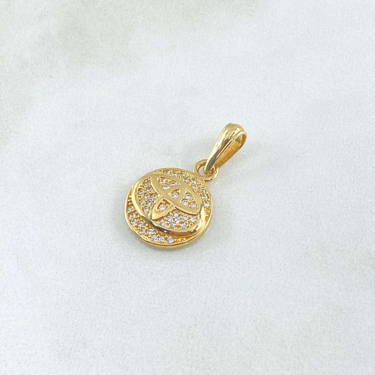 Dije Circulo Marca Automovil 2.25gr / 2.2cm / Circones Blancos Oro Amarillo 18K