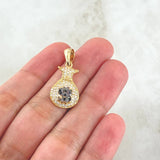 Dije Bolsa Dinero 2.2gr / 2.8cm / Circones Blancos Negros Oro Amarillo 18K
