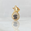 Dije Bolsa Dinero 2.2gr / 2.8cm / Circones Blancos Negros Oro Amarillo 18K