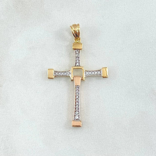 Dije Cruz 2.45gr / 2.45cm / Movil Circones Blancos Dos Oros Amarillo Rosa 18K