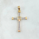 Dije Cruz 2.45gr / 2.45cm / Movil Circones Blancos Dos Oros Amarillo Rosa 18K