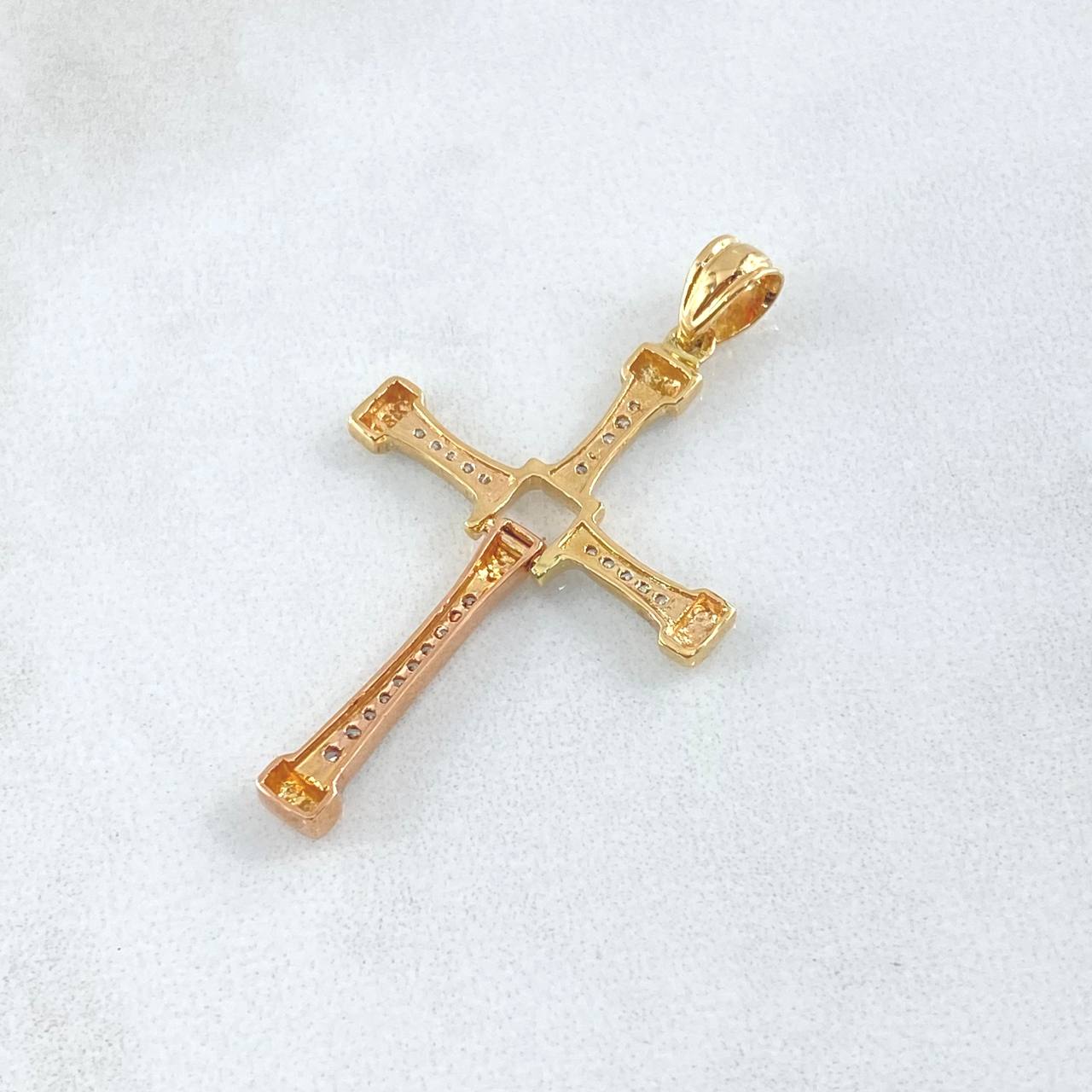 Dije Cruz 2.45gr / 2.45cm / Movil Circones Blancos Dos Oros Amarillo Rosa 18K