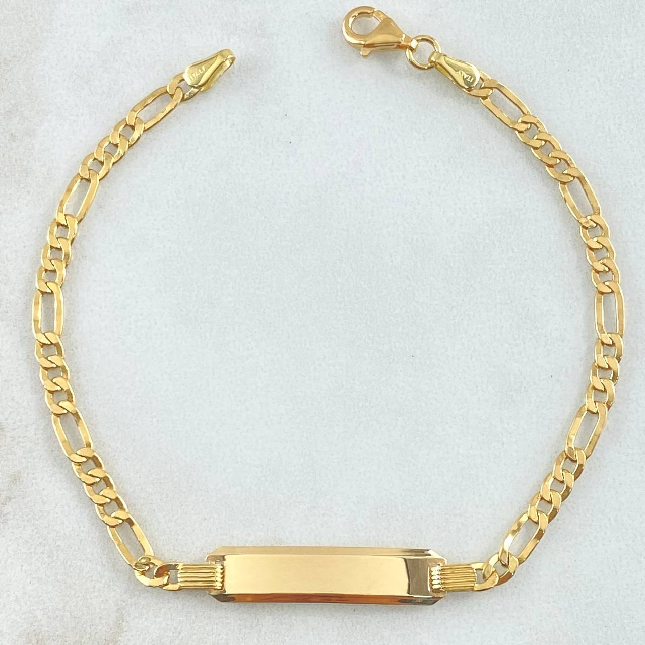 Pulso Figaro Placa Rectangular Curva  3.5gr / 17.5cm / 3.3mm Oro Amarillo +1 18K