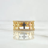 Anillo Tres Cruces 3.8gr / T7 / Circones Blancos Tres Oros 18K