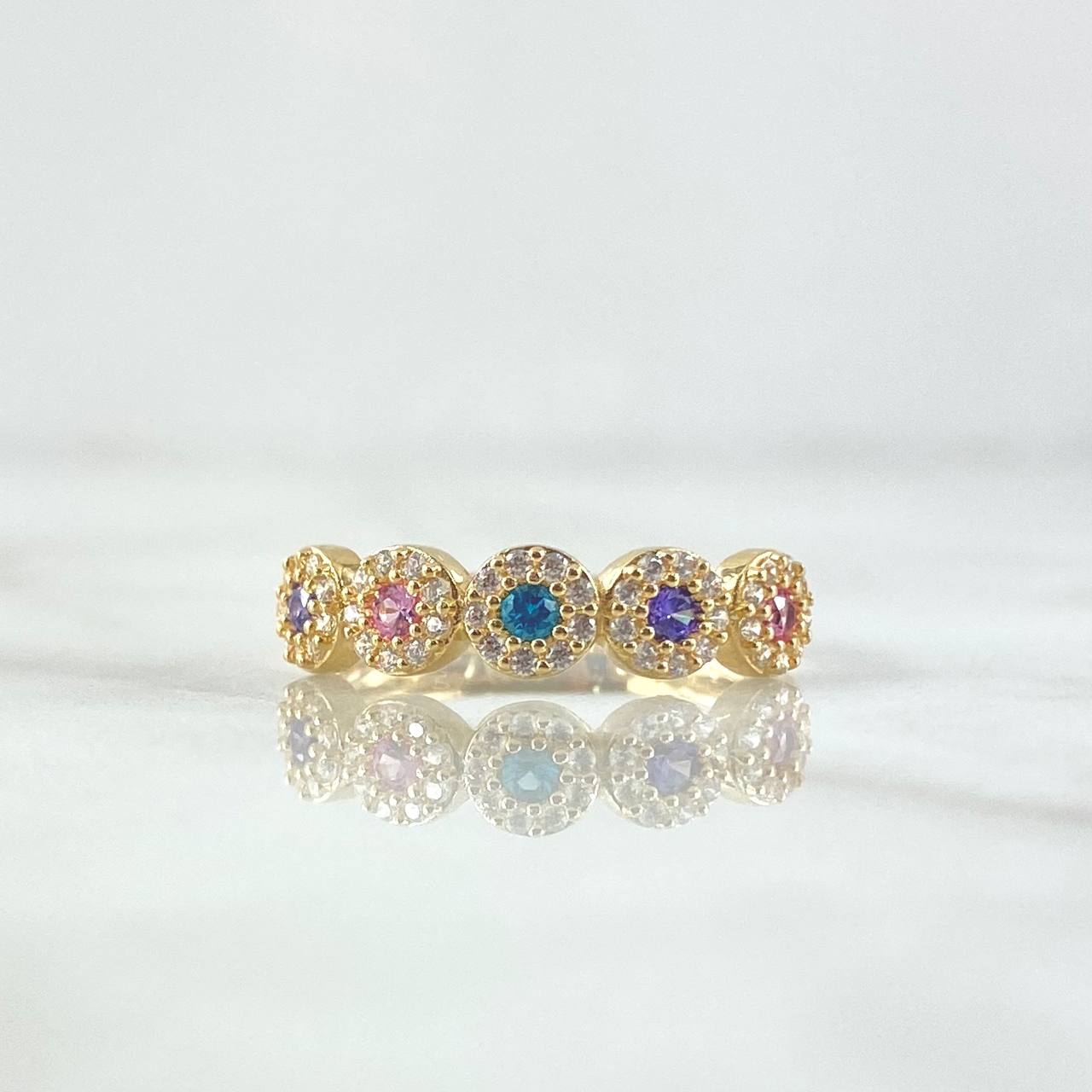 Anillo Circulos Tupidos 2.4gr / T6 3/4 / Circones De Colores Oro Amarillo 18K