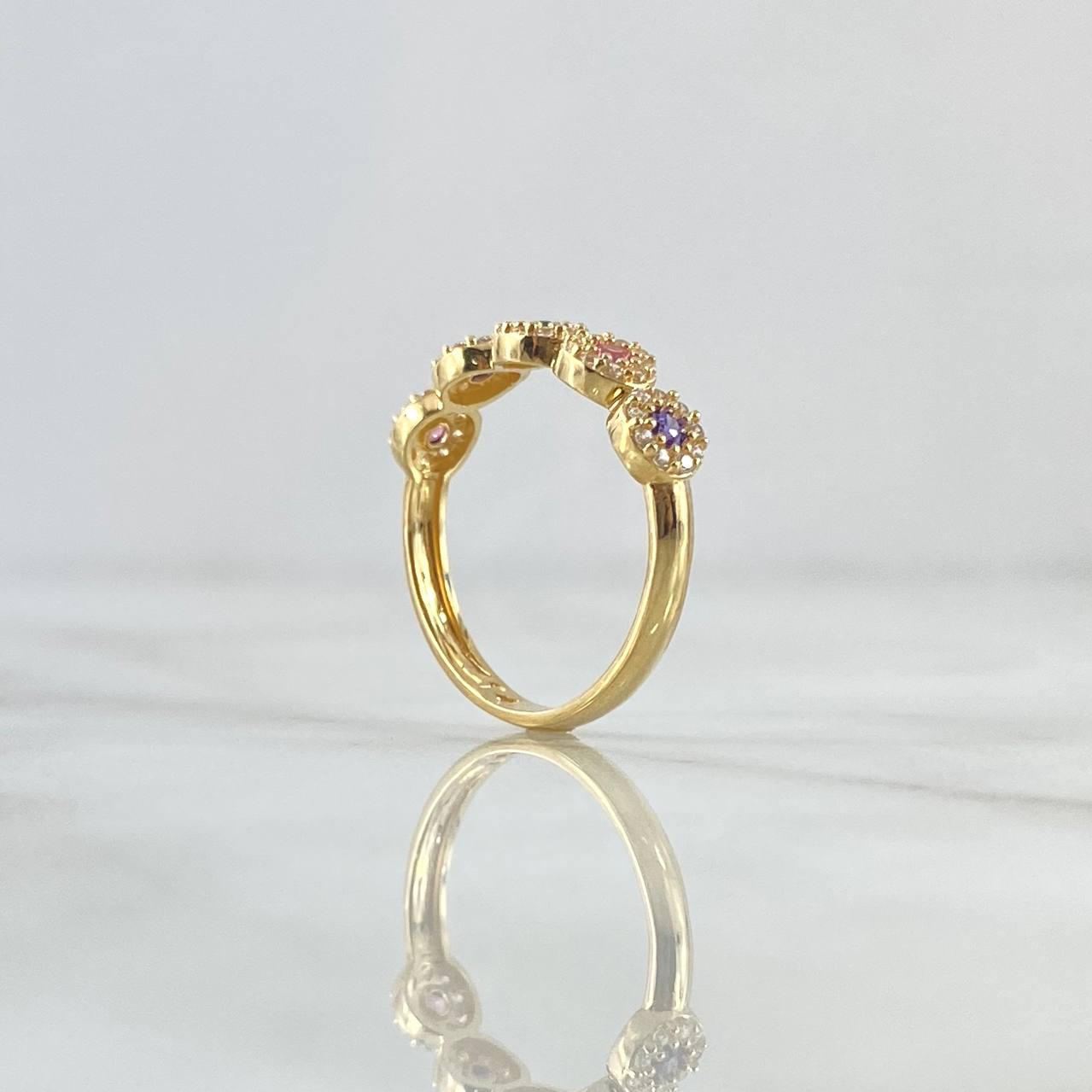 Anillo Circulos Tupidos 2.4gr / T6 3/4 / Circones De Colores Oro Amarillo 18K