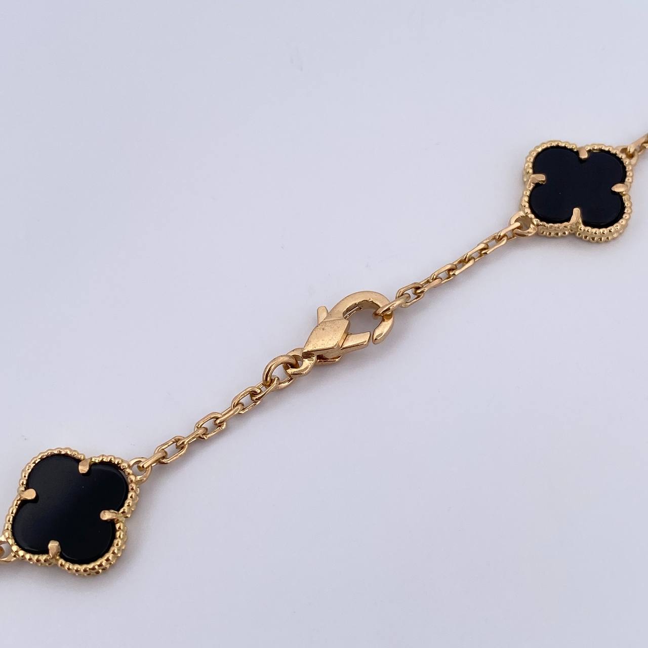 Cadena Aro Seguido Trebol 32.35gr / 68.6cm / 2mm Onix Negra Oro Amarillo Nac.Esp. 18K &