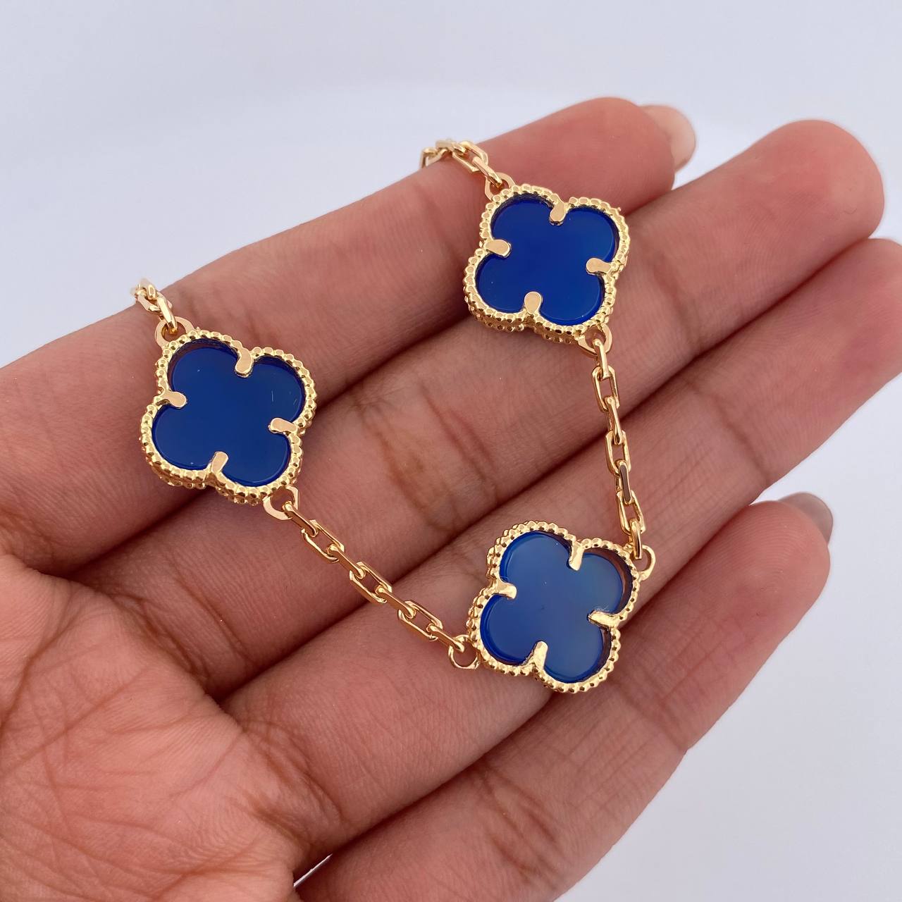 Pulso Aro Seguido Trebol 11.15gr / 19.2cm / 2mm Lapislazuli Oro Amarillo Nac.Esp. 18K &