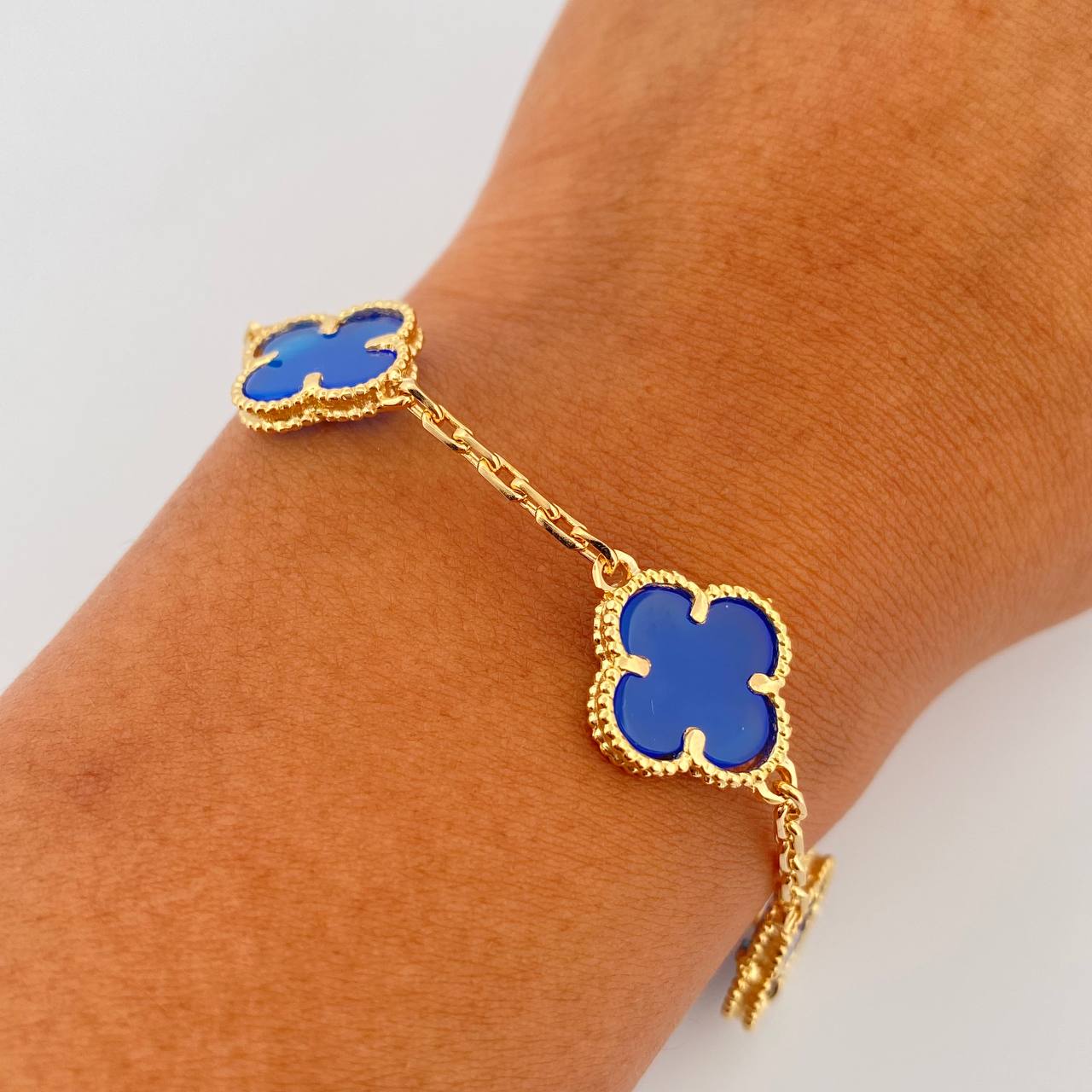 Pulso Aro Seguido Trebol 11.15gr / 19.2cm / 2mm Lapislazuli Oro Amarillo Nac.Esp. 18K &