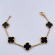 Pulso Aro Seguido Trebol 10.85gr / 19.2cm / 2mm Onix Negra Oro Amarillo Nac.Esp. 18K &