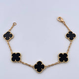 Pulso Aro Seguido Trebol 10.85gr / 19.2cm / 2mm Onix Negra Oro Amarillo Nac.Esp. 18K &