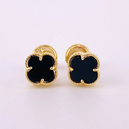 Topos Trébol Ónix Negro 1.3 g / 6.3 mm Oro Amarillo 18K