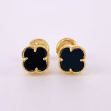 Topos Trebol Onix Negro 1.3 g / 6.3 mm Oro Amarillo 18K