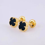 Topos Trébol Ónix Negro 1.4 g / 6.3 mm Oro Amarillo 18K