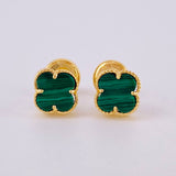 Topos Trebol Malaquita Verde 1.25 g / 5.8 mm Oro Amarillo 18K