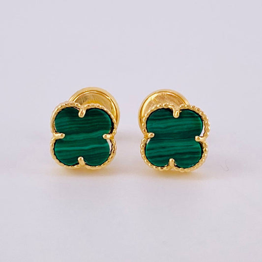 Topos Trebol Verde 1.3 g / 6.3 mm Oro Amarillo 18K