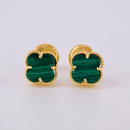 Topos Trébol Malaquita Verde 1.3 g / 6.3 mm Oro Amarillo 18K