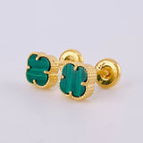 Topos Trebol Verde 1.3 g / 6.3 mm Oro Amarillo 18K