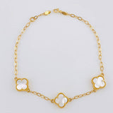 Pulso Trebol Nacar Blanco Diamantado 4.15gr / 17.5cm-19.5cm / 10mm Oro Amarillo Nac.Esp. 18K